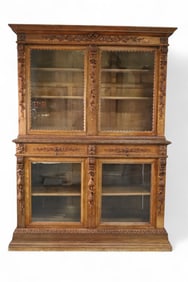 LARGE HIGHLY CARVED 2 PART BOOKCASE