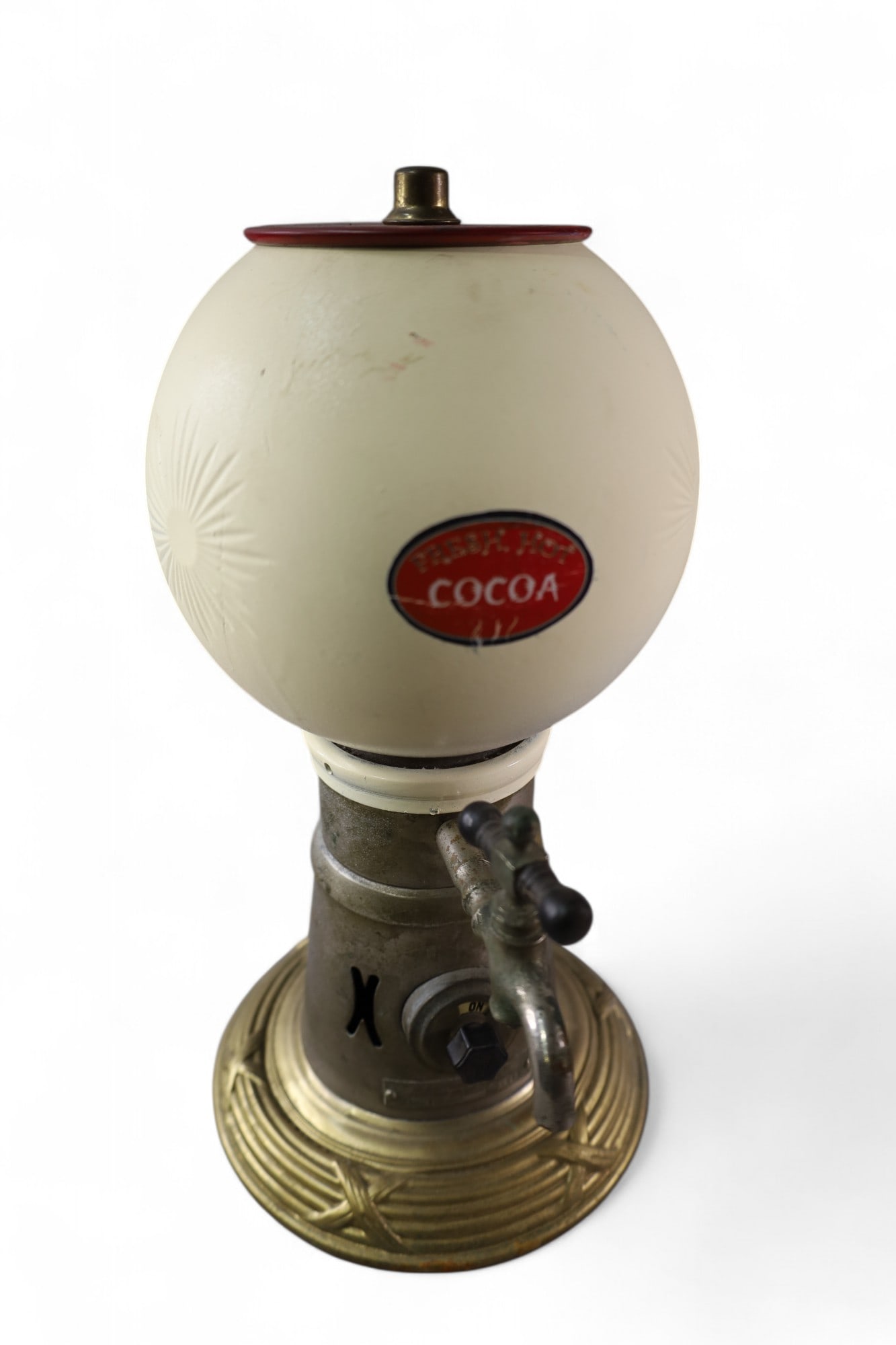 COCOA DISPENSER: ELECTRIFIED FRESH HOT COCOA DISPENSER, NEEDS REWIRED. 14" H.