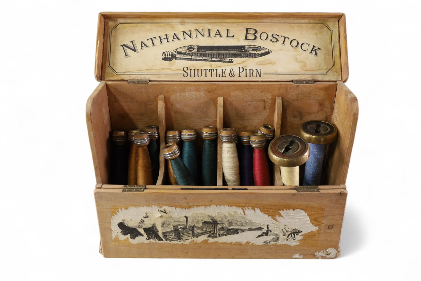 NATHANNIAL BOSTOCK WOODEN BOX: NATHANNIAL BOSTOCK WOODEN BOX WITH CONTENTS, 19" W x 5" D x 12" H.