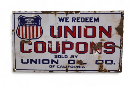 UNION OIL COMPANY "WE REDEEM UNION COUPONS" SIGN