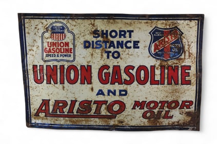 UNION GASOLINE & ARISTO MOTOR OIL W/ LOGO SIGN