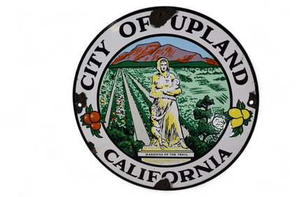CITY OF UPLAND CALIFORNIA PORCELAIN TRUCK SIGN