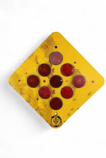 DEPT OF HIGHWAYS REFLECTOR SIGN: SSP CA DEPT OF HIGHWAYS REFLECTOR SIGN WITH RED PLASTIC REFLECTORS, 18" x 18"