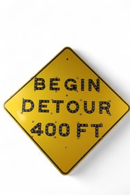 BEGIN DETOUR PORCELAIN ROAD SIGN