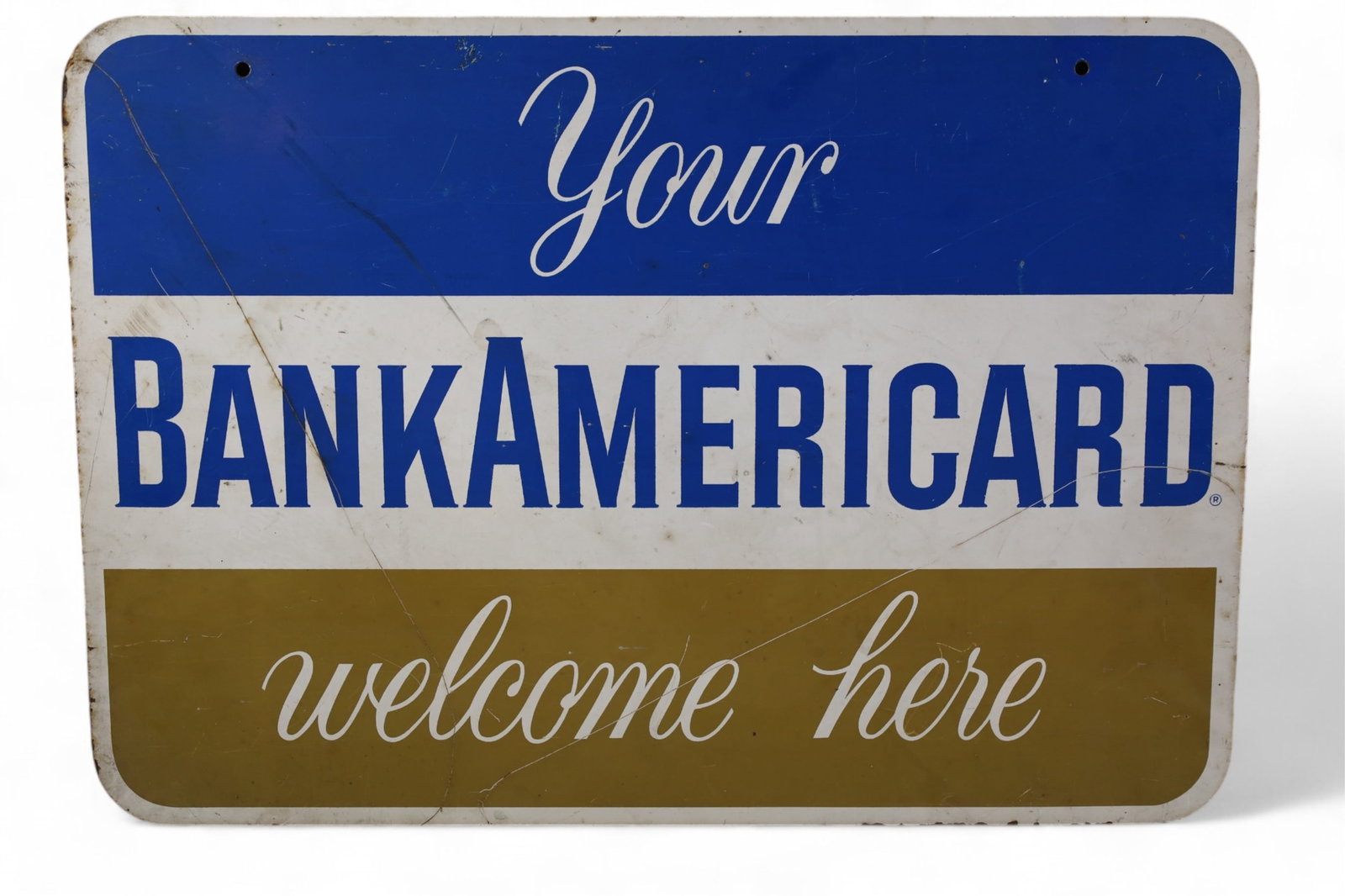 BANKAMERICARD METAL SIGN: SST BANKAMERICARD SIGN, SCRATCHES. 23" x 16"