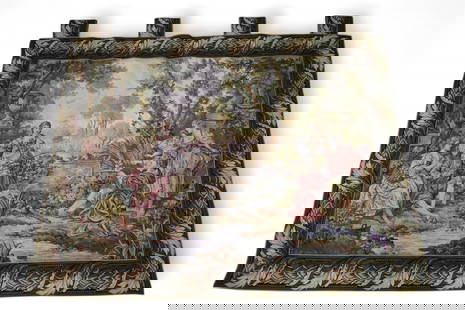LARGE FRENCH STYLE TAPESTRY: SCENIC FRENCH STYLE TAPESTRY, 61" x 47"
