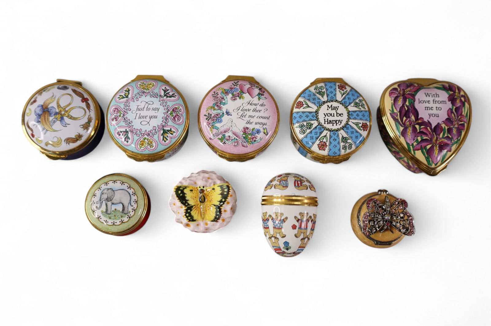 COLLECTION OF ENAMELED PILL BOXES (1 of 5)