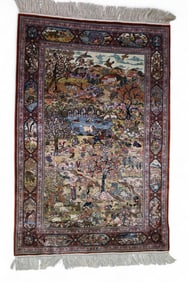 APPROX 3' x 2' HANDMADE SILK RUG