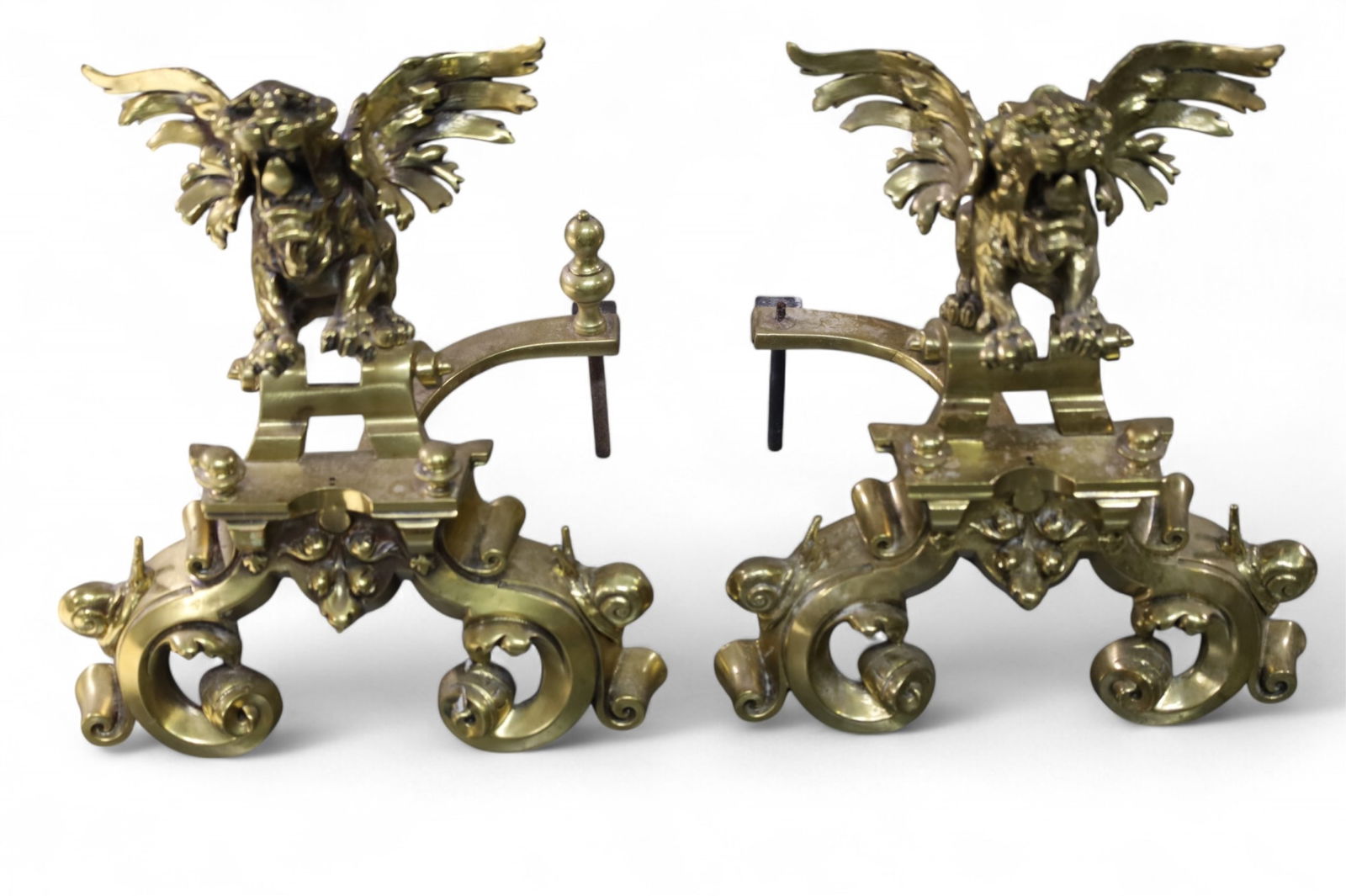 PAIR OF BRONZE DRAGON ANDIRONS (1 of 4)