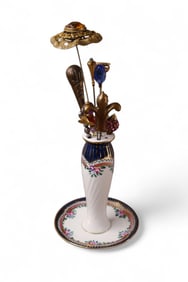 PORCELAIN HAT PIN HOLDER W/ PINS