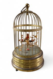 GERMAN MUSICAL BIRD CAGE: SMALL GERMAN MUSICAL BIRD CAGE, NOT WORKING. 11" H.