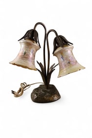 BRONZE TULIP LAMP W/ QUEZAL SHADES