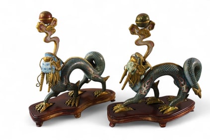 PAIR OF CLOISONNE DRAGONS
