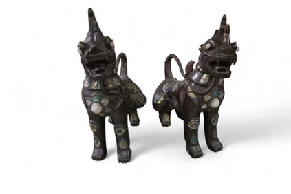 PAIR OF LARGE BRONZE FOO DOGS