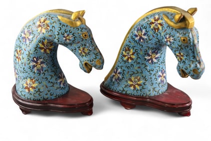 PAIR OF CLOISONNE HORSE HEADS