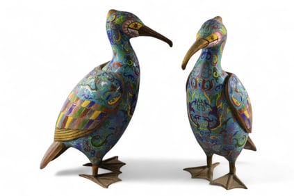 PAIR OF TALL CLOISONNE BIRDS
