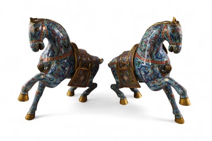 PAIR OF LARGE CLOISONNE HORSES