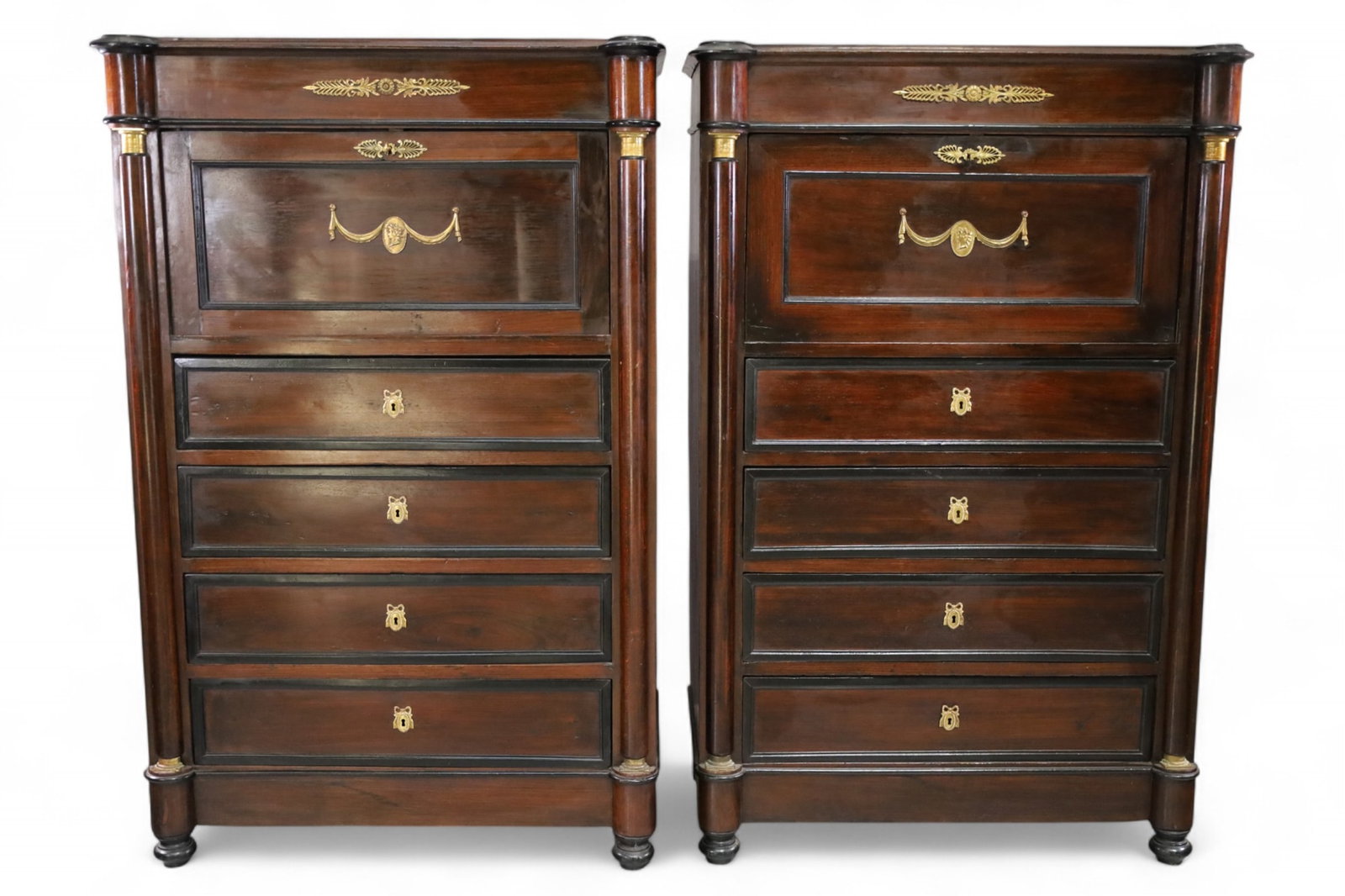 PAIR OF FRENCH EMPIRE DROP FRONT CHESTS (1 of 3)