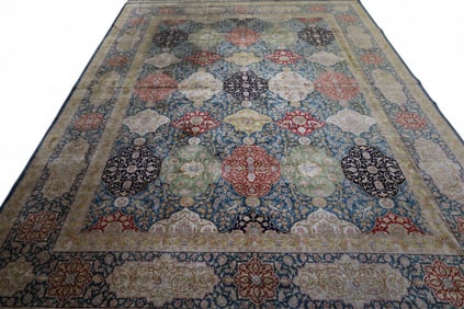 APPROX 12' 3" x 9' HANDMADE SILK RUG