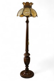 SLAG GLASS SHADE WOODEN FLOOR LAMP