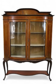 1900'S INLAID MAHOGANY CHINA CABINET
