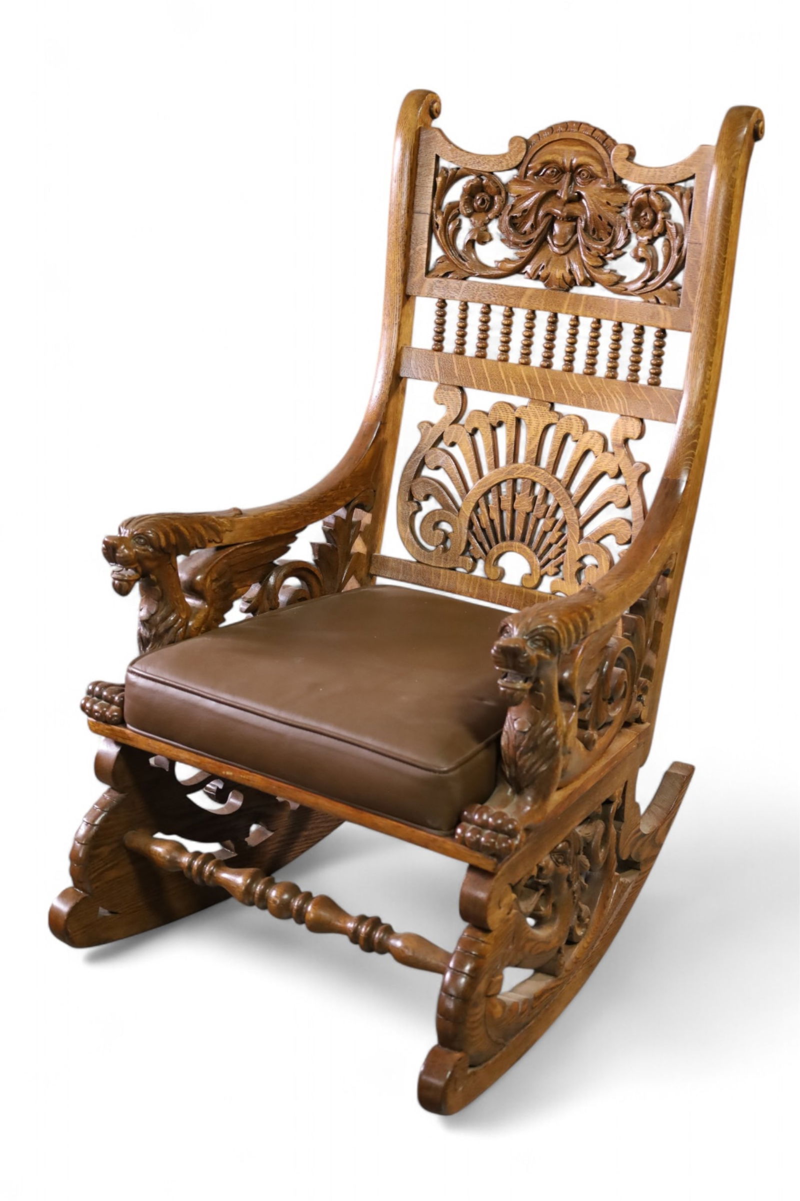 AMERICAN OAK WINGED GRIFFIN ROCKING CHAIR (1 of 5)