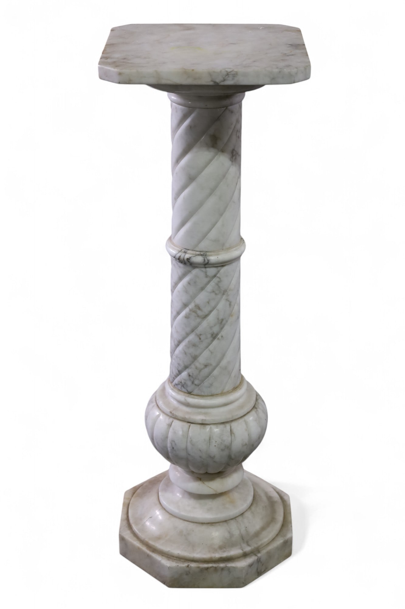 MARBLE PEDESTAL: WHITE MARBLE PEDESTAL, 10" x 10" x 30" H. THIS ITEM EXCEEDS SIZE OR WEIGHT LIMITATIONS FOR IN HOUSE SHIPPING, MUST BE PICKED UP IN HOUSE OR SHIPPED VIA 3rd PARTY SHIPPER.