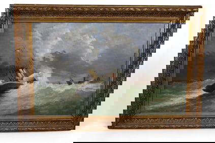 LARGE ANTIQUE E. MAILLARD SHIP SCENE PAINTING