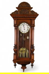 3 WEIGHT VIENNA REGULATOR WALL CLOCK: UNMARKED REGULATOR WALL CLOCK, WITH 3WEIGHTS, PENDULUM AND KEY. CRACKS TO DIAL, 15" W x 40" H. ALL CLOCKS ARE SOLD AS IS, UNSERVICED, WE DO NOT GUARANTEE WORKING ORDER. THIS ITEM EXCEEDS SIZE OR WEIGH
