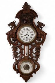 CARVED VICTORIAN BAROMETER CLOCK