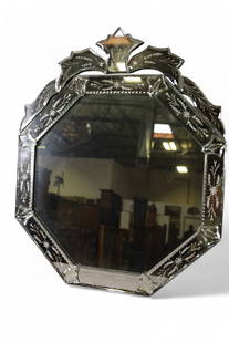 VENETIAN WALL MIRROR: ETCHED VENETIAN WALL MIRROR, 24" x 29"