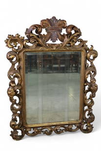 GOLD GILT WALL MIRROR: ITALIAN GOLD GILT WALL MIRROR, DAMAGE TO ONE CORNER, SILVERING IS BAD ON MIRROR. 32" x 44" H. THIS ITEM EXCEEDS SIZE OR WEIGHT LIMITATIONS FOR IN HOUSE SHIPPING, MUST BE PICKED UP IN HOUSE OR SHIPPED