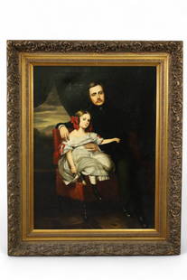 LARGE ANTIQUE PORTRAIT PAINTING: OIL ON CANVAS, SIGNED LOWER LEFT, JAMES COLMAN. IN GILT FRAME. 30" x 40" IMAGE SIZE / 42" x 52" IN FRAME. THIS ITEM EXCEEDS SIZE OR WEIGHT LIMITATIONS FOR IN HOUSE SHIPPING, MUST BE PICKED UP IN HOUSE