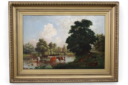 ANTIQUE PASTORAL SCENE PAINTING