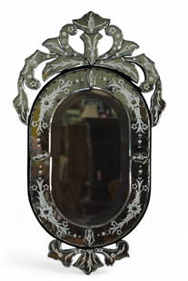 VENETIAN WALL MIRROR: SMALL VENETIAN WALL MIRROR, ETCHED. 17" x 29"