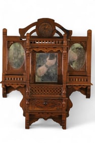 VICTORIAN AMERICAN OAK WALL SHELF MIRROR
