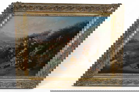 OLD MASTER STYLE PAINTING: OIL ON CANVAS, UNSIGNED. OLD MASTER STYLE PAINTING. 37" x 29" IN FRAME.
