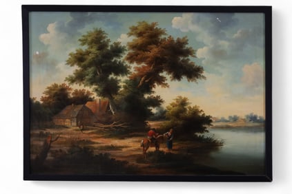 FARM SCENE OIL PAINTING