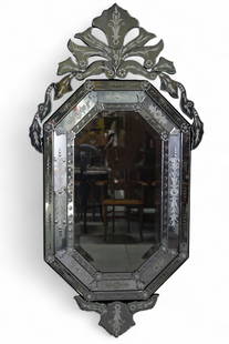 LARGE VENTIAN WALL MIRROR: LARGE VENETIAN WALL MIRROR, ETCHED WALL MIRROR. 28" x 54" THIS ITEM EXCEEDS SIZE OR WEIGHT LIMITATIONS FOR IN HOUSE SHIPPING, MUST BE PICKED UP IN HOUSE OR SHIPPED VIA 3rd PARTY SHIPPER.