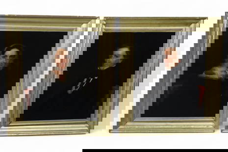PAIR OF ANTIQUE PORTRAIT PAINTINGS: OIL ON CANVAS, UNSIGNED, ANTIQUE PORTRAITS OF MAN & WOMAN. IN GILT FRAMES. 25" x 30" IMAGE SIZE / 34" x 40 IN FRAME. THIS ITEM EXCEEDS SIZE OR WEIGHT LIMITATIONS FOR IN HOUSE SHIPPING, MUST BE PICKED