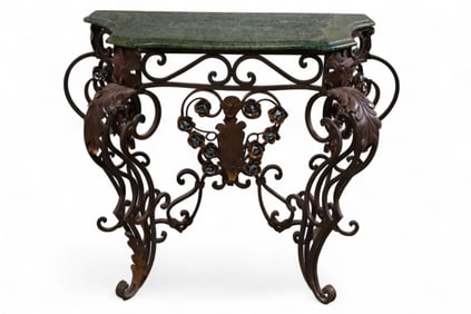 MARBLE TOP IRON BASE CONSOLE TABLE