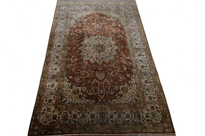 APPROX 6' 8" x 4' 2" HANDMADE SILK RUG