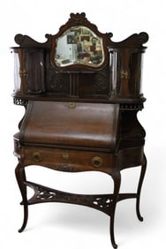 ORNATE AMERICAN OAK DROP FRONT SECRETARY