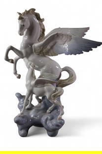 LARGE PEGASUS LLADRO: LARGE LALDRO, TITLED PEGASUS, ARTIST SIGNED, J. RUIZ, No 1329. MARKED ON BASE. 18" H.