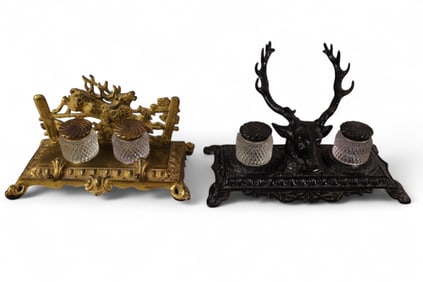 2 ELK FORM INKWELLS