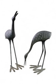 PAIR OF BRONZE YARD CRANES