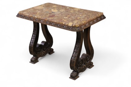 1920'S SPANISH STYLE MARBLE TOP SIDE TABLE