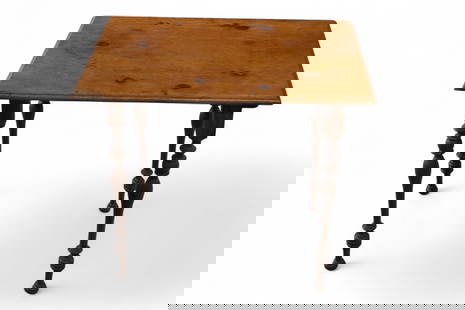 FOLDING CHILDS TABLE: OAK FOLDING CHILDS TABLE, WEAR TO FINISH STAINS TO TOP SURFACE. 24" x 18" x 20" H. THIS ITEM EXCEEDS SIZE OR WEIGHT LIMITATIONS FOR IN HOUSE SHIPPING, MUST BE PICKED UP VIA 3rd PARTY GROUND SHIPPER.