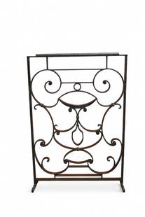 IRON GATE PANEL: HEAVY IRON GATE PANEL, STRAPPED IRON PANEL OR SCREEN ON LEGS. RUSTED. 28 1/2" W x 41" H. THIS ITEM EXCEEDS SIZE OR WEIGHT LIMIATATIONS FOR IN HOUSE SHIPPING, MUST BE PICKED UP VIA 3rd PARTY GROUND SHI