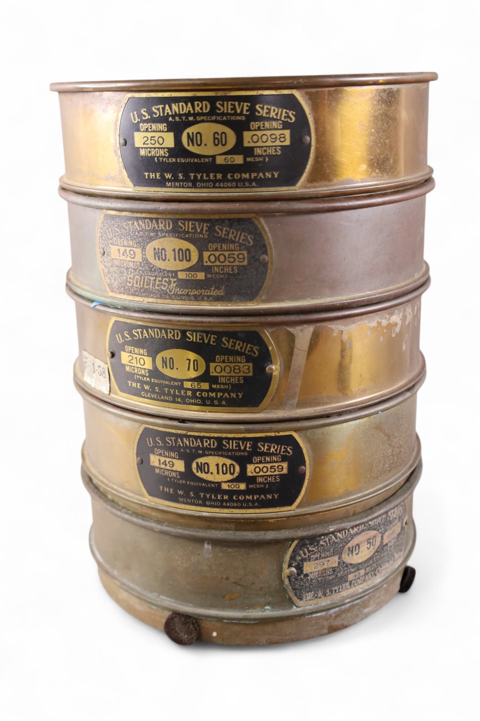 SIEVES SIFTER: 5 TIER STACKING SIEVES SIFTER, STANDARD SERIES. 8" DIAM x 12" H.